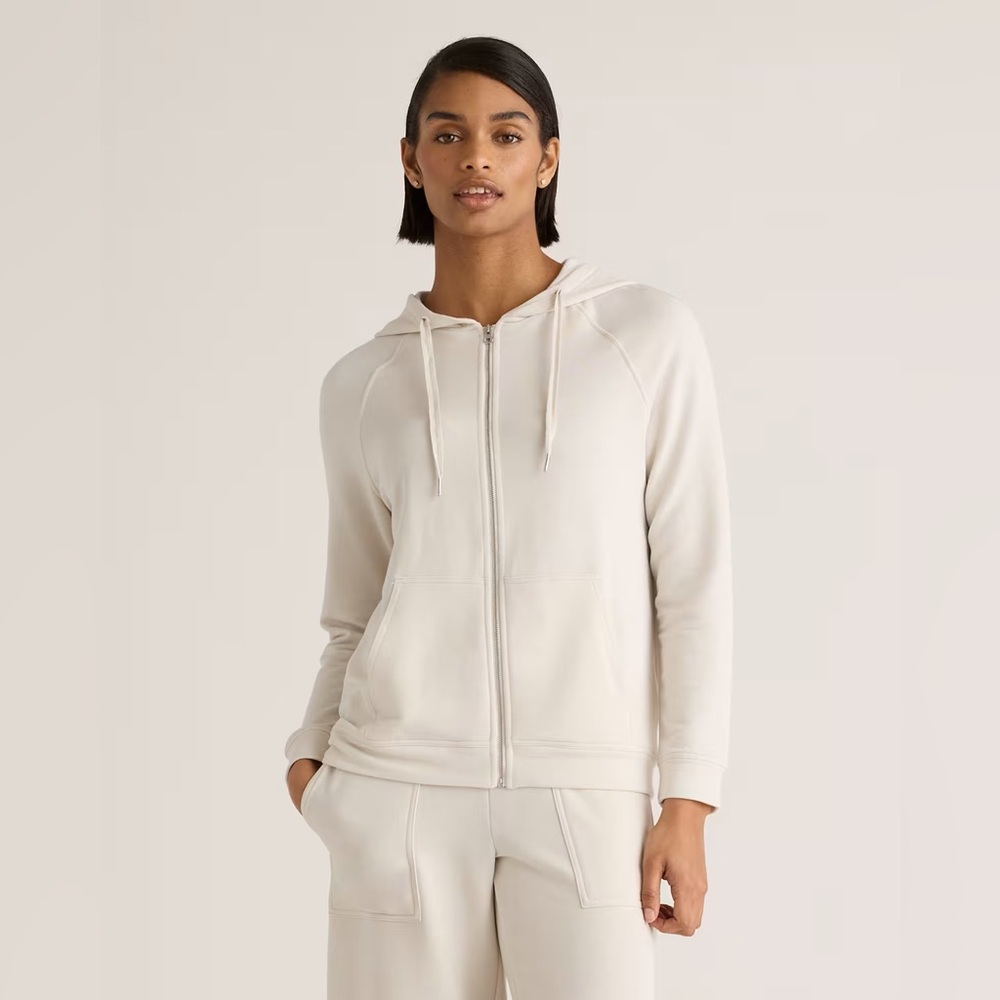 Quince SuperSoft‎ Fleece Zip Up Hoodie white  size medium New With Tags